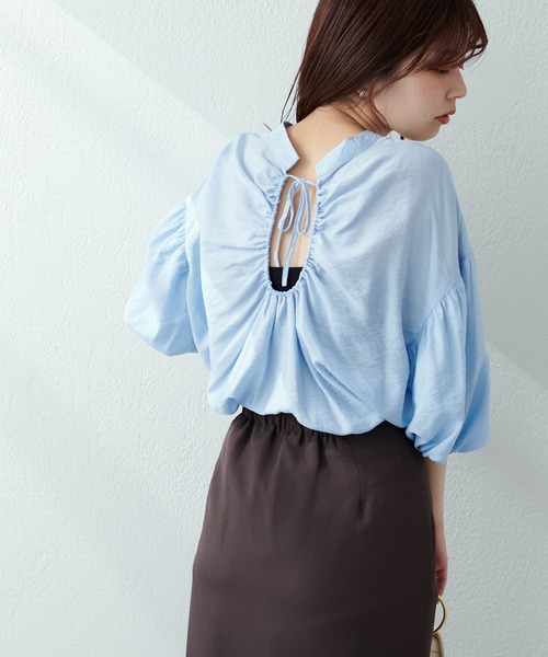 natural couture（ナチュラルクチュール）の「ギャザースリットバックシャンブラウス（シャツ/ブラウス・レディース・オフホワイト/サックスブルー/チェック/ブラック/ピンク・FREE）」の18枚目の写真