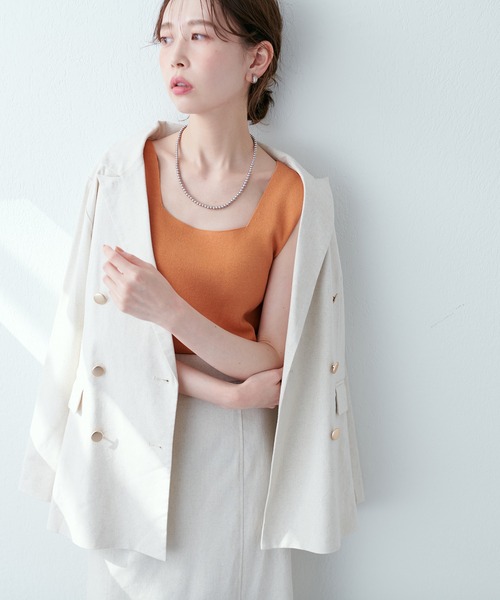 natural couture（ナチュラルクチュール）の「ちょっと大人な綿麻金釦テーラージャケット（テーラードジャケット・レディース・ベージュ/ライトベージュ/ネイビー/サックスブルー・FREE）」の3枚目の写真