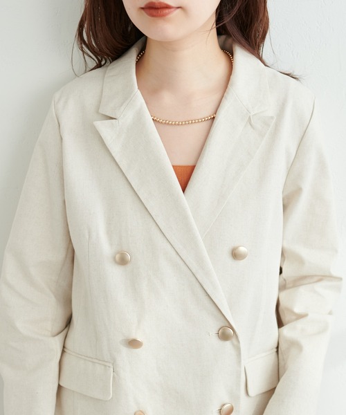 natural couture（ナチュラルクチュール）の「ちょっと大人な綿麻金釦テーラージャケット（テーラードジャケット・レディース・ベージュ/ライトベージュ/ネイビー/サックスブルー・FREE）」の6枚目の写真