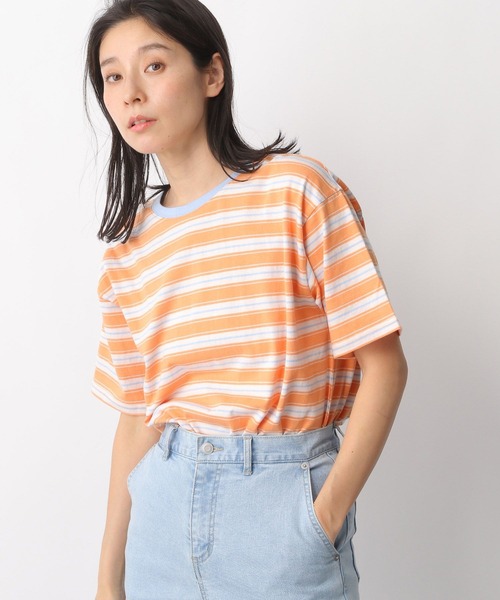 LEPSIM（レプシィム）の「マルチボーダーT　282125（Tシャツ/カットソー・レディース・オレンジ/グリーン/グレイッシュベージュ・FREE）」の3枚目の写真