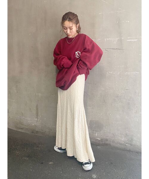 Ungrid（アングリッド）の「ニットフレアマキシスカート（スカート・レディース・チャコールグレー/アイボリー・FREE）」の4枚目の写真