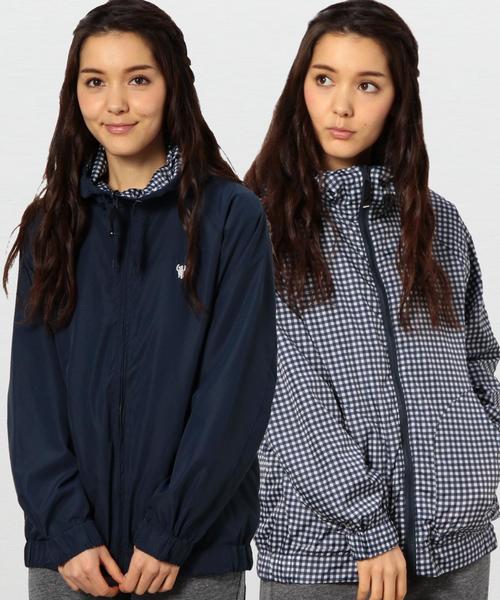 coen（コーエン）の「リバーシブル（ギンガムチェック⇔無地）ブルゾン（ブルゾン・レディース・ベージュ/レッド/ネイビー・MEDIUM/LARGE）」の3枚目の写真