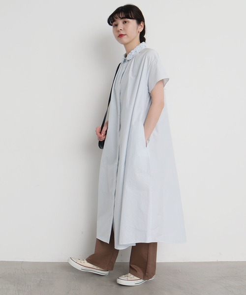 l'atelier du savon ビーズ襟　シャツワンピース AMBIDEX Store △recycle OX 数字刺繍 シャツワンピース(F シロ