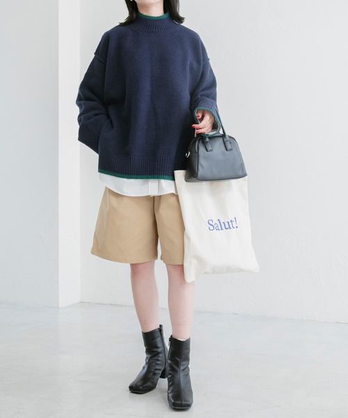 BONLECILL(ボンルシール)の「サイドスリット 配色パイピングハイネックオーバーニットプルオーバー(ニット/セーター・レディース・ブルー/アイボリー/ピンク/ネイビー/パープル・FREE)」の15枚目の写真