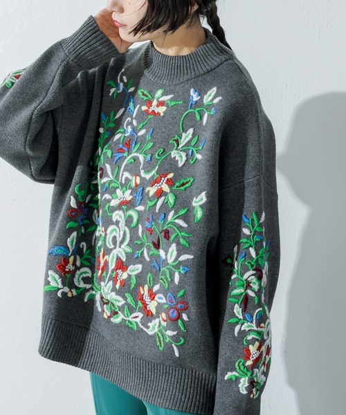 ear PAPILLONNER(イアパピヨネ)の「【SUM1 STYLE(スミスタイル)】花柄刺繍ニット(ニット/セーター・レディース・ベビーピンク/グレー・FREE)」の11枚目の写真