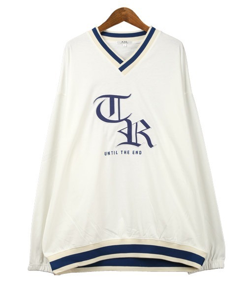 LUXSTYLE(ラグスタイル)の「カレッジロゴアップリケVネックロンT(Tシャツ/カットソー・メンズ・オフホワイト/グリーン/ブラック・L/M)」の10枚目の写真