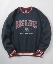 【BEN DAVIS/ベンデイビス】カレッジロゴ ワッペン刺繍 リブライン スウェット/クルーネック トレーナー/ビッグシルエット/裏起毛