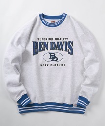 【BEN　DAVIS/ベンデイビス】カレッジロゴ ワッペン刺繍 リブライン スウェット/クルーネック トレーナー/ビッグシルエット/裏起毛