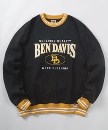【BEN DAVIS/ベンデイビス】カレッジロゴ ワッペン刺繍 リブライン スウェット/クルーネック トレーナー/ビッグシルエット/裏起毛