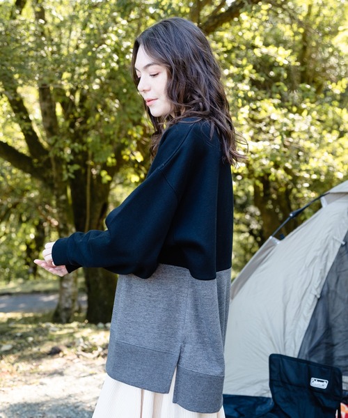 OUTDOOR PRODUCTS APPAREL（アウトドアプロダクツアパレル）の「裏フリース　切り替え　ビッグシルエット　サイドスリット　スウェット　トレーナー（スウェット・レディース・ブラック/ベージュ/ブラウン・FREE）」の21枚目の写真