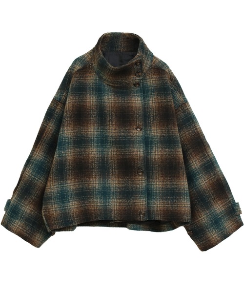 Social GIRL（ソーシャルガール）の「スタンド 2WAYカラー ショート丈 オーバーサイズ コート（その他アウター・レディース・ベージュ/モカ/グリーン/ブラック/アイボリー/ブラック×グリーン/ブラウン/チャコールグレー/ライトブラウン/グレー系その他/ブラウン系その他/ベージュ系その他/ホワイト系その他・L/M）」の5枚目の写真