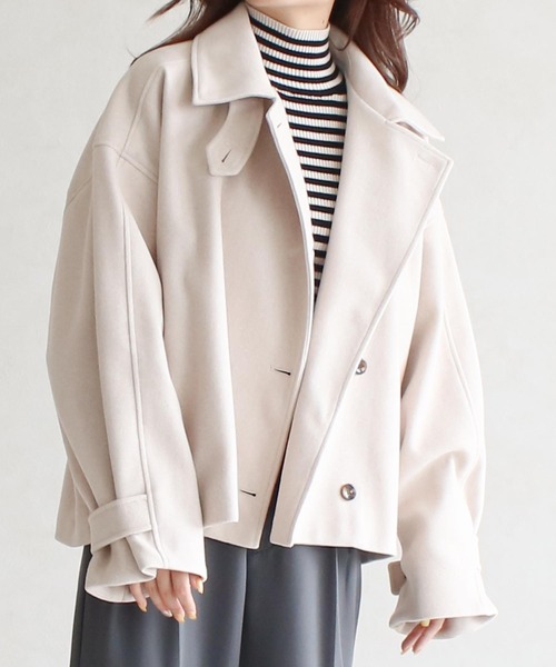 Social GIRL（ソーシャルガール）の「スタンド 2WAYカラー ショート丈 オーバーサイズ コート（その他アウター・レディース・ベージュ/モカ/グリーン/ブラック/アイボリー/ブラック×グリーン/ブラウン/チャコールグレー/ライトブラウン/グレー系その他/ブラウン系その他/ベージュ系その他/ホワイト系その他・L/M）」の17枚目の写真