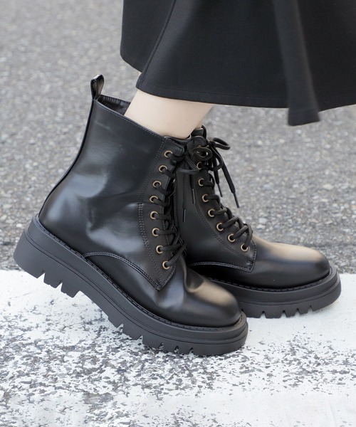 Honeys（ハニーズ）の「厚底レースアップブーツ（ブーツ・レディース・ブラック/ブラック系その他・S/M/L/LL）」の6枚目の写真