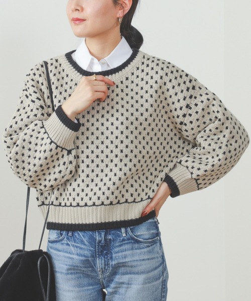 BEAMS HEART（ビームスハート）の「BEAMS HEART / ドット ジャカード ニット（ニット/セーター・レディース・グリーン/ブラック/ベージュ・FREE）」の3枚目の写真