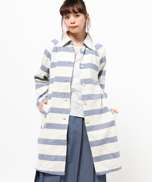 CIAOPANIC（チャオパニック）の「【Ciaopanic】　ツイル太ボーダーステンカラーコート（その他アウター・レディース・ブルー/ブラック・FREE）」の2枚目の写真