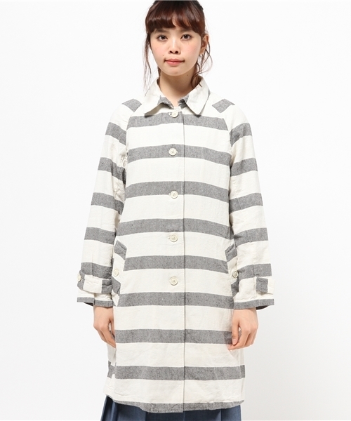 CIAOPANIC（チャオパニック）の「【Ciaopanic】　ツイル太ボーダーステンカラーコート（その他アウター・レディース・ブルー/ブラック・FREE）」の3枚目の写真