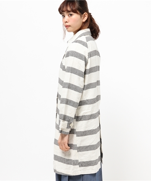 CIAOPANIC（チャオパニック）の「【Ciaopanic】　ツイル太ボーダーステンカラーコート（その他アウター・レディース・ブルー/ブラック・FREE）」の4枚目の写真
