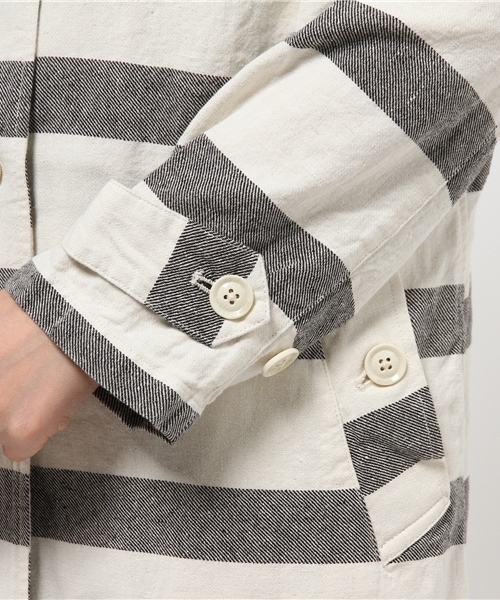 CIAOPANIC（チャオパニック）の「【Ciaopanic】　ツイル太ボーダーステンカラーコート（その他アウター・レディース・ブルー/ブラック・FREE）」の7枚目の写真