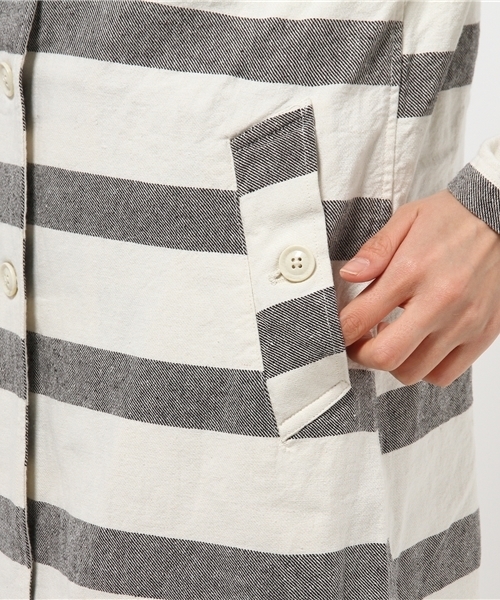 CIAOPANIC（チャオパニック）の「【Ciaopanic】　ツイル太ボーダーステンカラーコート（その他アウター・レディース・ブルー/ブラック・FREE）」の8枚目の写真