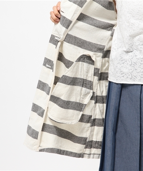 CIAOPANIC（チャオパニック）の「【Ciaopanic】　ツイル太ボーダーステンカラーコート（その他アウター・レディース・ブルー/ブラック・FREE）」の10枚目の写真