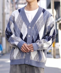 MinoriTY | 【MinoirTY]】ウォッシャブル素材アーガイル柄ビッグシルエットカーディガン ニット メンズ オーバーサイズ ルーズフィット 秋服 冬服(カーディガン/ボレロ)