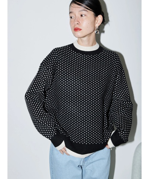 AMERICAN HOLIC（アメリカンホリック）の「モックネックジャガードニットプルオーバー（ニット/セーター・レディース・ブラック/アイボリー/チェック・L/M）」の12枚目の写真