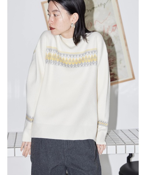 AMERICAN HOLIC（アメリカンホリック）の「モックネックジャガードニットプルオーバー（ニット/セーター・レディース・ブラック/アイボリー/チェック・L/M）」の8枚目の写真