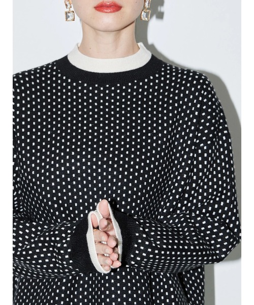 AMERICAN HOLIC（アメリカンホリック）の「モックネックジャガードニットプルオーバー（ニット/セーター・レディース・ブラック/アイボリー/チェック・L/M）」の4枚目の写真