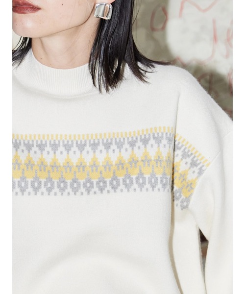 AMERICAN HOLIC（アメリカンホリック）の「モックネックジャガードニットプルオーバー（ニット/セーター・レディース・ブラック/アイボリー/チェック・L/M）」の5枚目の写真