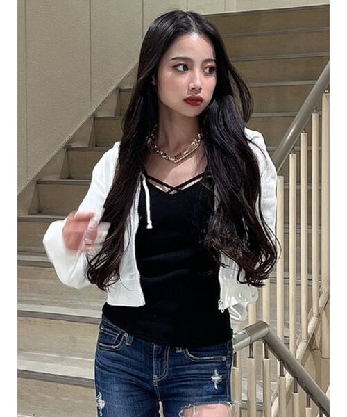 GYDA（ジェイダ）の「BASICショートPK（パーカー・レディース・グレー/オフホワイト/ブラック・FREE）」の2枚目の写真