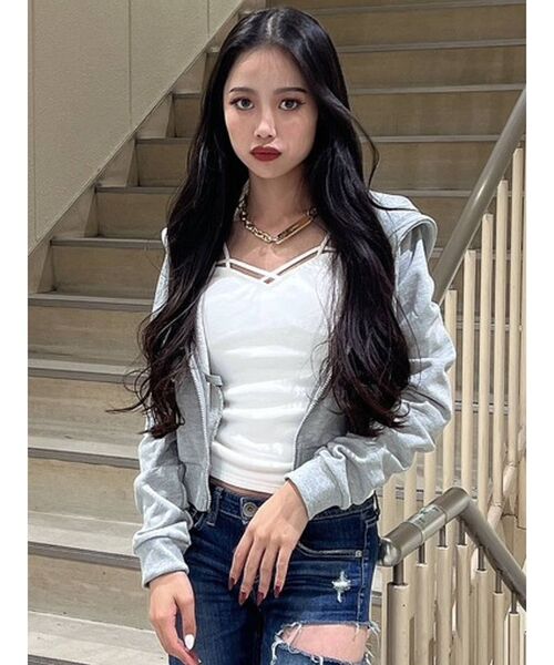 GYDA（ジェイダ）の「BASICショートPK（パーカー・レディース・グレー/オフホワイト/ブラック・FREE）」の4枚目の写真