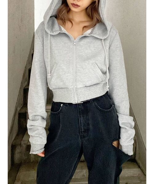 GYDA（ジェイダ）の「BASICショートPK（パーカー・レディース・グレー/オフホワイト/ブラック・FREE）」の6枚目の写真