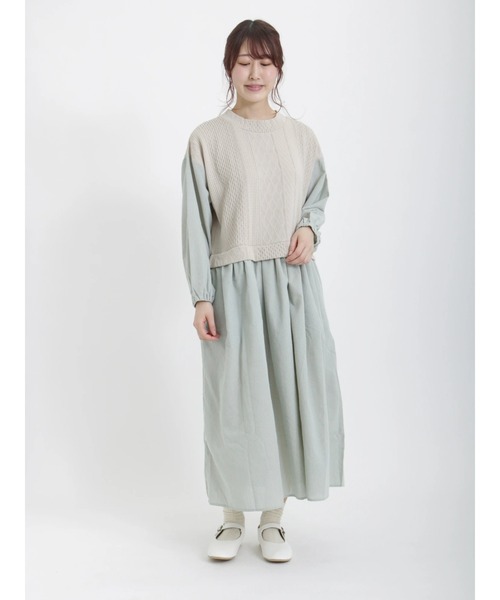 Samansa Mos2(サマンサ モスモス)の「ケーブル柄ジャカードドッキングワンピース(ワンピース・レディース・ベージュ/グレー/キナリ・フリ-)」の13枚目の写真