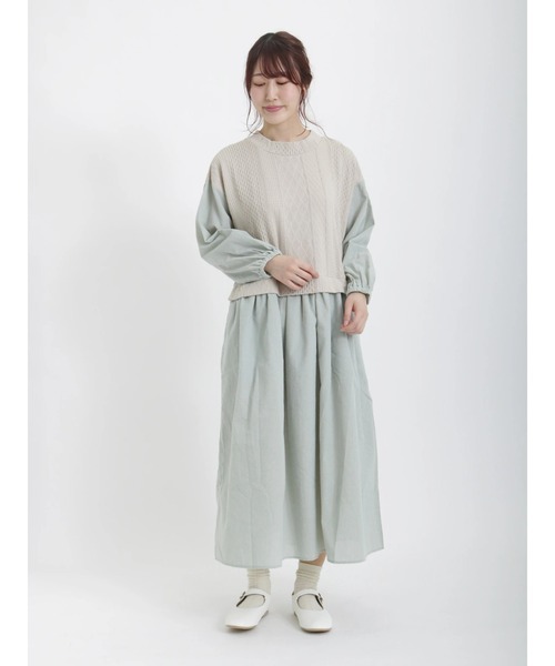 Samansa Mos2(サマンサ モスモス)の「ケーブル柄ジャカードドッキングワンピース(ワンピース・レディース・ベージュ/グレー/キナリ・フリ-)」の16枚目の写真
