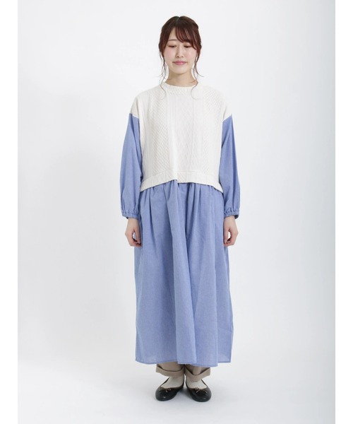 Samansa Mos2(サマンサ モスモス)の「ケーブル柄ジャカードドッキングワンピース(ワンピース・レディース・ベージュ/グレー/キナリ・フリ-)」の11枚目の写真