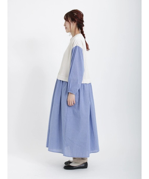 Samansa Mos2(サマンサ モスモス)の「ケーブル柄ジャカードドッキングワンピース(ワンピース・レディース・ベージュ/グレー/キナリ・フリ-)」の8枚目の写真