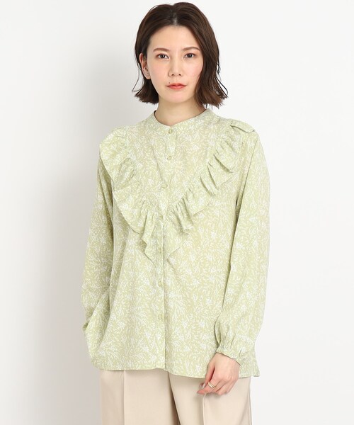 DRESKIP（ドレスキップ）の「◆ボタニカルプリントVフリルブラウス（シャツ/ブラウス・レディース・ホワイト系3/ブラック系/黄緑系1・02/03/04）」の16枚目の写真