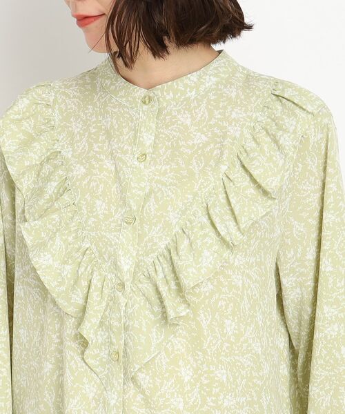 DRESKIP（ドレスキップ）の「◆ボタニカルプリントVフリルブラウス（シャツ/ブラウス・レディース・ホワイト系3/ブラック系/黄緑系1・02/03/04）」の13枚目の写真