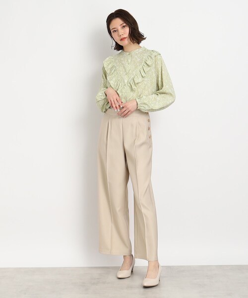 DRESKIP（ドレスキップ）の「◆ボタニカルプリントVフリルブラウス（シャツ/ブラウス・レディース・ホワイト系3/ブラック系/黄緑系1・02/03/04）」の19枚目の写真