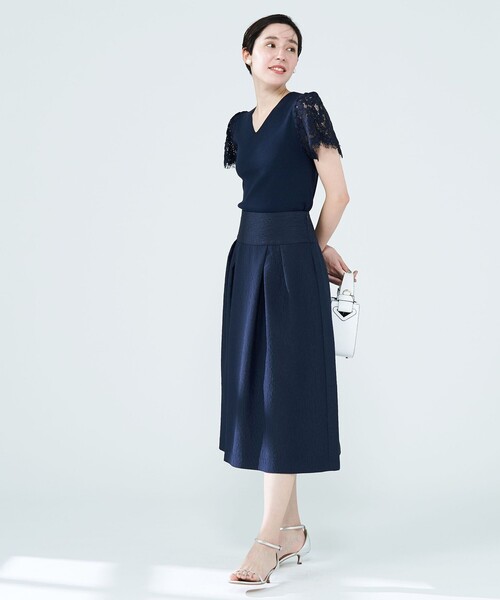 NOLLEY’S(ノーリーズ)の「◇【WEB限定】フクレジャガードヨーク切り替えタックスカート(スカート・レディース・ネイビー/オフホワイト/イエロー/サックスブルー・36/38)」の22枚目の写真