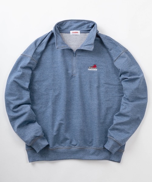 ★コンバースシューズ刺繍＆ロゴリブラインハーフジップスウェット★