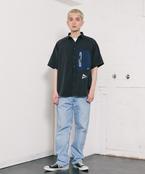 and wander ブラック 半袖シャツ and wander（アンドワンダー）の「and wander/アンドワンダー