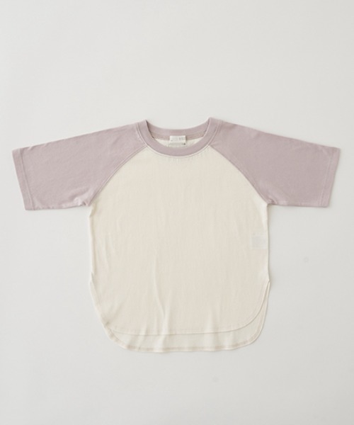 b・ROOM(ビールーム)の「【型崩れしないやわらかコットン】シンプルビッグラグラン半袖Tシャツ(Tシャツ/カットソー・キッズ・グレイッシュベージュ/パープル/イエロー/ミント/チャコール/モカ・110cm/120cm/130cm/140cm/150cm/100cm)」の1枚目の写真