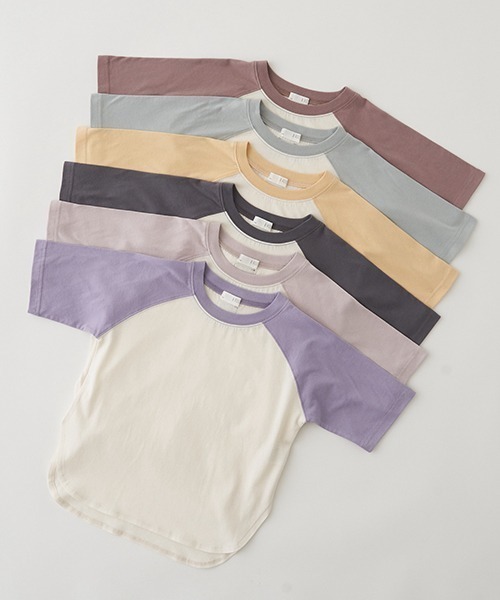 b・ROOM(ビールーム)の「【型崩れしないやわらかコットン】シンプルビッグラグラン半袖Tシャツ(Tシャツ/カットソー・キッズ・グレイッシュベージュ/パープル/イエロー/ミント/チャコール/モカ・110cm/120cm/130cm/140cm/150cm/100cm)」の15枚目の写真