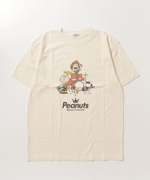 PEANUTS（ピーナッツ）の「PEANUTS スヌーピー 音楽イラスト ピグメント加工 半袖Tシャツ（Tシャツ/カットソー・レディース・カーキ系1/カーキ/ネイビー系1/カーキ系/ネイビー/ネイビー系/カーキ系2/ネイビー系2/ホワイト系/ホワイト/ホワイト系1/ホワイト系2/オレンジ/オレンジ系1/サックスブルー/オレンジ系2/サックスブルー系2/オレンジ系/サックスブルー系/サックスブルー系1/アイボリー系2/アイボリー/アイボリー系1/アイボリー系・M/3L/S/LL/4L/L）」の7枚目の写真