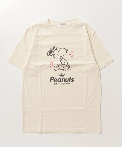 PEANUTS（ピーナッツ）の「PEANUTS スヌーピー 音楽イラスト ピグメント加工 半袖Tシャツ（Tシャツ/カットソー・レディース・カーキ系1/カーキ/ネイビー系1/カーキ系/ネイビー/ネイビー系/カーキ系2/ネイビー系2/ホワイト系/ホワイト/ホワイト系1/ホワイト系2/オレンジ/オレンジ系1/サックスブルー/オレンジ系2/サックスブルー系2/オレンジ系/サックスブルー系/サックスブルー系1/アイボリー系2/アイボリー/アイボリー系1/アイボリー系・M/3L/S/LL/4L/L）」の9枚目の写真