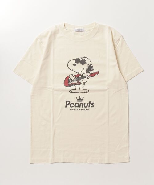 PEANUTS（ピーナッツ）の「PEANUTS スヌーピー 音楽イラスト ピグメント加工 半袖Tシャツ（Tシャツ/カットソー・レディース・カーキ系1/カーキ/ネイビー系1/カーキ系/ネイビー/ネイビー系/カーキ系2/ネイビー系2/ホワイト系/ホワイト/ホワイト系1/ホワイト系2/オレンジ/オレンジ系1/サックスブルー/オレンジ系2/サックスブルー系2/オレンジ系/サックスブルー系/サックスブルー系1/アイボリー系2/アイボリー/アイボリー系1/アイボリー系・M/3L/S/LL/4L/L）」の3枚目の写真
