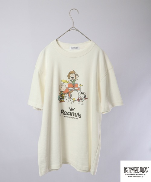 PEANUTS（ピーナッツ）の「PEANUTS スヌーピー 音楽イラスト ピグメント加工 半袖Tシャツ（Tシャツ/カットソー・レディース・カーキ系1/カーキ/ネイビー系1/カーキ系/ネイビー/ネイビー系/カーキ系2/ネイビー系2/ホワイト系/ホワイト/ホワイト系1/ホワイト系2/オレンジ/オレンジ系1/サックスブルー/オレンジ系2/サックスブルー系2/オレンジ系/サックスブルー系/サックスブルー系1/アイボリー系2/アイボリー/アイボリー系1/アイボリー系・M/3L/S/LL/4L/L）」の4枚目の写真