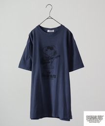 PEANUTS スヌーピー 音楽イラスト ピグメント加工 半袖Tシャツ