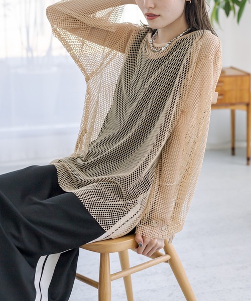 mystic(ミスティック)の「メッシュプルオーバー(Tシャツ/カットソー・レディース・ベージュ/ブルー/アイボリー・FREE)」の6枚目の写真